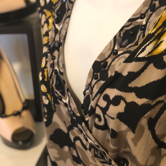 Alfani Faux wrap dress in black taupe and gold. - Picture 2 of 4